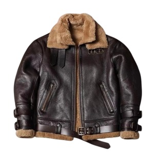 Men's Genuine Leather B3 Bomber <b>Jacket</b> <b>With</b> Faux Fur Lining Windproof <b>Zipper</b> Closure Winter Moto Style - Product Image 6