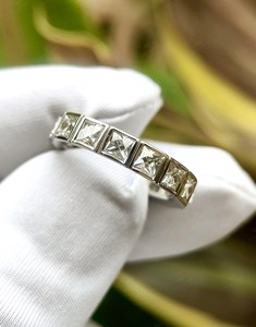 Anillo de eternidad completo con diamantes de moissanita de corte francés romántico para unisex, plata fina 925 original, sorpresa de boda para novia - Product Image 5