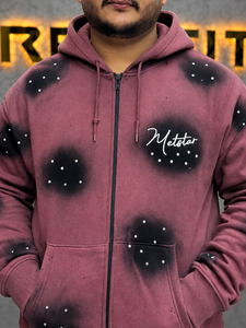 Hoodies à fermeture éclair coupe oversize en molleton bouclette, style streetwear, avec logo frontal et poche, effet délavé soleil, prix de gros - Product Image 5