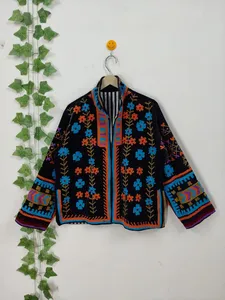 Veste en velours faite à la main, style Suzani, broderie florale bohème, respirante, 100% coton, style traditionnel ouzbek - Product Image 1