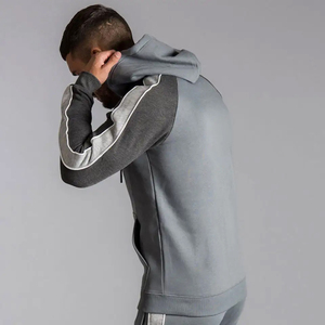 Ensemble jogging et sweat à capuche en molleton pour homme avec impression personnalisée |   Sweat-shirt à manches contrastées et pantalon de jogging fuselé |   Fournisseur de vêtements OEM ODM - Product Image 5