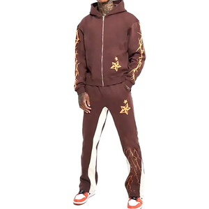 Ensemble de survêtement personnalisé 100 % coton, vintage, uni, léger, respirant, en molleton, avec sweat à capuche et pantalon de jogging pour hommes - Product Image 1