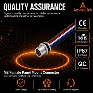 Conector Circular M8 de Montaje en Panel con Cables de 3, 4, 6 y 8 Pines, Fijación Trasera y Delantera, Personalizado - Product Image 3
