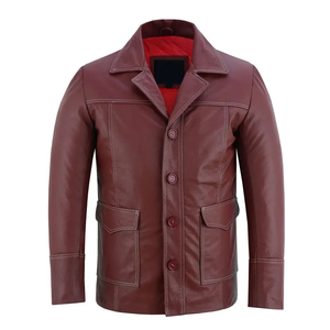 Fall Winter Men's Genuine Leather Jacket with Stand Collar and Front Logo Cow Skin Leather Best Quality - Product Image 1