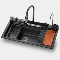 Évier de cuisine professionnel noir nano durable avec accessoires coulissants et cuve unique pour projets modernes résidentiels et hôteliers