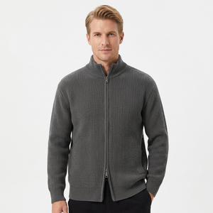 Cardigan zippé tricoté pour homme, anti-boulochage, couleur unie, manches longues, pour l'automne, 100 % acrylique, épaisseur standard - Product Image 6