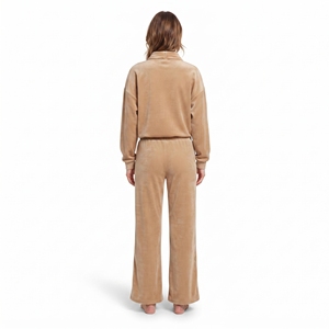 Ensemble deux pièces en velours pour femme : haut court zippé et pantalon de jogging ample à jambes larges, coupe décontractée, toutes saisons, couleur unie - Product Image 3