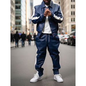 ผู้ผลิตเสื้อผ้าสั่งทำ กางเกงหนังทรงสตรีทแวร์ผู้ชาย กางเกงคาร์โก้ลายนูน ชุดหนังผู้หญิง ชุดแทรคสูทหนังสำหรับผู้ชาย - Product Image 2