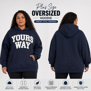 Sweat à capuche oversize grande taille pour femme avec broderie chenille, pull d'hiver avec poche avant - Product Image 1