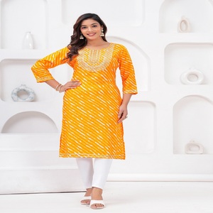 Women Yellow Lahriya Printed <b>Kurti</b> Ethnic Casual Wear <b>Kurti</b> - Product Image 1