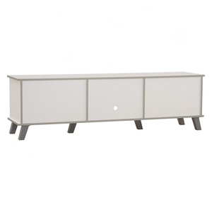 Mueble de TV moderno de tablero laminado con acabado blanco, mueble bajo para TV, centro de entretenimiento con doble almacenamiento y puertas abiertas - Product Image 6