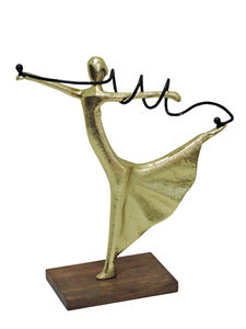 Estatua Moderna de Bailarina Abstracta con Cintas Doradas en Aluminio - Escultura Contemporánea de Gimnasta en Metal sobre Elegante Base de Madera para Decoración del Hogar - Product Image 3