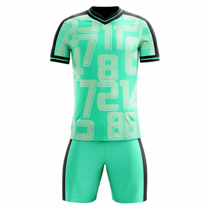 Ensemble de maillots de football personnalisés par sublimation, séchage rapide, respirant, vert menthe, tenue d'équipe, kit d'entraînement, col en V, manches courtes - Product Image 1