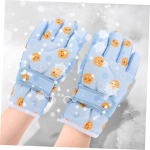 Gants de ski bleu clair à doigts complets avec imprimé chat orange, isolés thermiquement pour l'hiver, utilisation en extérieur, unisexe, fermeture auto-agrippante - Product Image 5