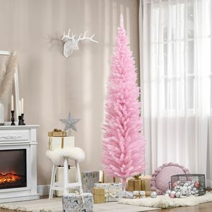 7FT Artificial Pink Pencil Christmas <b>Tree</b> with 499 Realistic PVC Branch Tips Slim Indoor Xmas <b>Tree</b> with <b>Plastic</b> Stand Decorated - Product Image 2