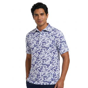 Polo à manches courtes pour homme, imprimé, tissu tissé, style décontracté, motif bleu et blanc, coupe classique - Product Image 2