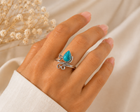 Bague en argent sterling 925 avec pierre précieuse en forme de larme turquoise, bande ouverte, bijoux fins faits à la main, cadeau