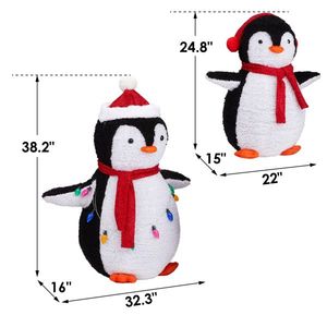 Decorazioni Natalizie da Giardino a Forma di Pinguini Illuminati, Set da 2 Pezzi, Multicolore, 150 LED Bianco Caldo, Pinguini in Peluche Luminosi per Esterni - Product Image 2