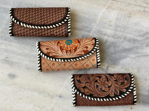 Cartera tallada a mano, funda de teléfono de embrague, elegante Cartera de Color turquesa multiusos para mujer, carteras de cuero occidental - Product Image 5