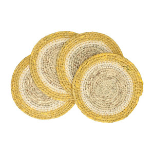 Handmade <b>Round</b> Seagrass Woven Coasters Bohemian Style <b>Table</b> Decor <b>Set</b> of <b>4</b> Natural Brown and Beige Made in Vietnam HNH Craft - Product Image 3