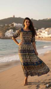 Vestido Largo de Verano con Estampado y Cuello en V para Mujer, Estilo Bohemio, para la Playa o la Noche - Product Image 4