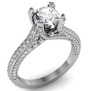 Anillo de compromiso de diamante cultivado en laboratorio con ajuste de pavé y corte brillante redondo en oro blanco para mujer - Product Image 4