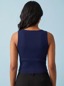Débardeur court côtelé sans manches à col carré pour femme, style streetwear personnalisé, idéal pour le yoga et le sport - Product Image 3