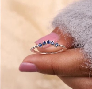 High-quality Jewelry Factory S925 <b>Silver</b> <b>Eternity</b> Wedding Band Dainty Blue Sapphire <b>Ring</b> Sterling <b>Silver</b> Curved Wedding Band - Product Image 4