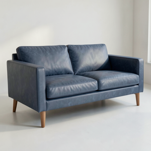 โซฟาหนังแท้สไตล์มิดเซ็นจูรี่โมเดิร์น สีน้ำเงิน หุ้มด้วยหนังวัวแท้ เฟอร์นิเจอร์ห้องนั่งเล่นระดับพรีเมียม สำหรับใช้ในบ้านและสำนักงาน - Product Image 1