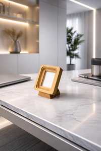 Handcrafted wooden gold <b>frame</b> on a stand made of natural wood - Product Image 3