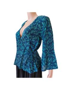 Blusas Elegantes Vintage Casuales de Rayón con Estampado Floral y Geométrico para Mujer, Oficina, Verano, Mangas 3/4, Cuello Redondo, Ecológicas y Transpirables - Product Image 3