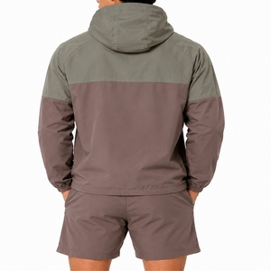 Ensemble veste coupe-vent à capuche et short pour hommes, veste légère à capuche, manches longues, taille élastique, poches latérales - Product Image 2