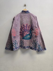 Handmade Velvet Suzani Embroidered Floral Blouson Women's Boho Ethnic <b>Winter</b> <b>Coat</b> Back Logo Full Sleeves Mandarin Collar <b>Thick</b> - Product Image 2