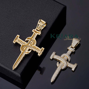 <b>Cross</b> Charm <b>Pendant</b> 925 <b>Silver</b> Moissanite Round Brilliant Cut Hip Hop Unisex Luxury Everyday Wear - Product Image 3