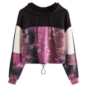 Custom Manufacturer OEM Unisex Hooded Crop Sweatshirt Tie-Dye <b>Raglan</b> Sleeve Color Blocking Oversized Knitted Casual Autumn <b>Top</b> - Product Image 1
