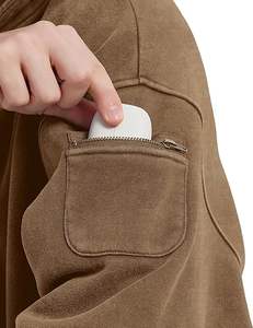 Sudadera con capucha oversize de felpa francesa con cremallera de cuarto, hombros caídos, estilo vintage, acampanada, con efecto desgastado y lavado ácido, con logotipo bordado personalizado y aplique - Product Image 5