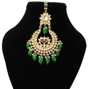 เครื่องประดับมงกุฎแบบอินเดีย Kundan สำหรับผู้หญิง ลายดอกไม้ ชุบทอง ประดับด้วยพลอยมรกต ขายส่ง สไตล์โบฮีเมียน - Product Image 3