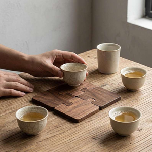 Acacia Wood <b>Puzzle</b> Design Coaster Custom Logo Eco Friendly Drink Mat Set for Coffee Tea Wholesale By UF INTERNATIONAL Crafts - Product Image 1
