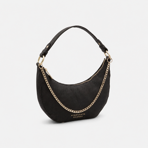 Black OrganicLeather Eco-Friendly Durable Fashion Crescent Sling Shoulder Bag Chain Strap <b>Zip</b> Hobo <b>Purse</b> Women Outdoor Custom - Product Image 1