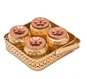 Juego de 4 tarros de especias de cobre con tapas de diseño floral, recipientes herméticos para uso en la cocina, tapas metálicas hechas a mano - Product Image 4