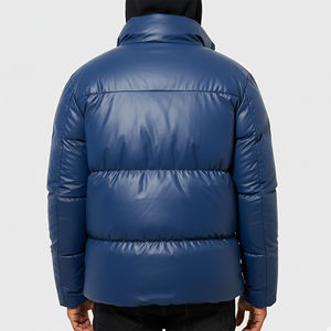 Chaqueta de invierno acolchada de lona brillante con logotipo personalizado de fábrica OEM, cuello alto, precio mayorista, con capucha y cremallera, estilo urbano, teñido liso - Product Image 6