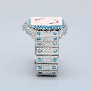 นาฬิกาหรูสไตล์ฮิปฮอป ขนาด 41 มม. ระบบอนาล็อก กลไกจักรกล ประดับโมอิสซาไนต์หลากสี หน้าปัดสี่เหลี่ยม ปรับแต่งโลโก้ได้ ดีไซน์ทันสมัย สายแบบ Iced ขนาด 20 มม. - Product Image 3