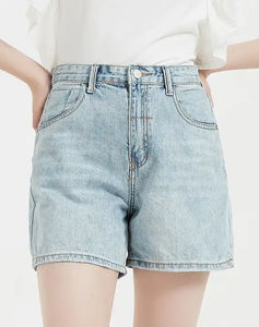 Shorts de Mezclilla Ajustados de Cintura Media para Mujer, Casuales de Verano, con Cierre de Botones, Lavado Claro, 100% Algodón, 400g, Bordados - Product Image 5
