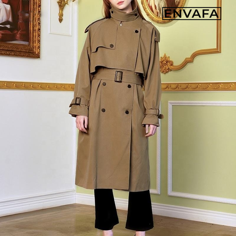 Power Punch Custom Windbreaker Jackets Fashion Ladies Long Khaki Trench Coat With