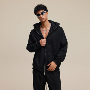 Sweat-shirts à capuche noirs pour hommes, logo personnalisé, sweat-shirts à capuche surdimensionnés avec fermeture éclair, nouveaux sweats-shirts à capuche pour hommes en coton 100% personnalisés pour l'hiver - Product Image 4
