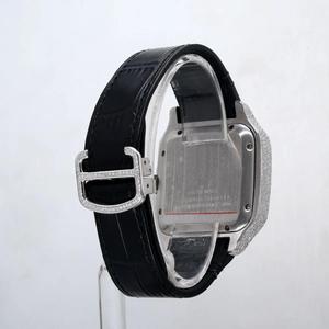 Reloj Cuadrado Plateado Elegante y Vintage de Lujo con Incrustaciones de Moissanita VVS, Esfera Plateada Completamente Pavimentada, Números Romanos, Correa de Cuero Negra para Hombre - Product Image 3