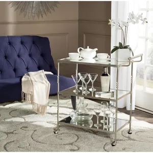 Carrito Rodante de Cerámica Glam con Estantes de Vidrio, Forma Redonda, Estilo Americano Ecológico para Decoración de Fiestas y Estilismo de Interiores del Hogar - Product Image 6