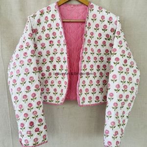 Chaqueta de algodón acolchada vintage hecha a mano, chaqueta de algodón vintage Jaipuri de manga larga - Product Image 6