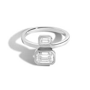 14K 18K Gold 1.25Carat Custom Wholesale Two Stone Emerald Cut Lab Grown Diamond Toi Et Moi Bezel Set Art Deco Ring Factory Price - Product Image 3