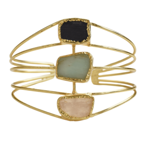 Bracelet manchette géométrique plaqué or avec incrustation de pierres naturelles, style bohème, bijoux unisexe - Product Image 1